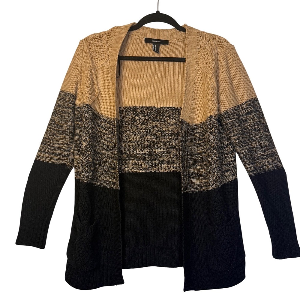 Forever 21‎ Color Block Knit Open Front Cardigan Sweater Women Size M